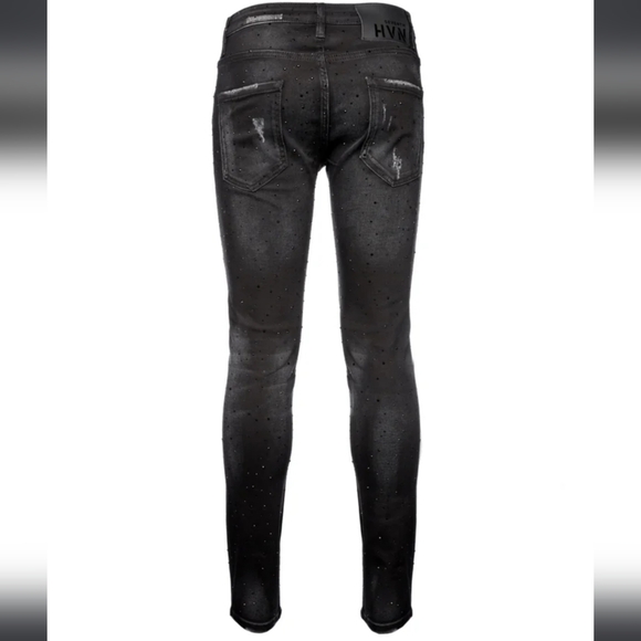 NWT 7TH HVN Crystal Stargaze Jet Jeans Black Denim 34 Skinny Embellished Slim - Picture 3 of 14